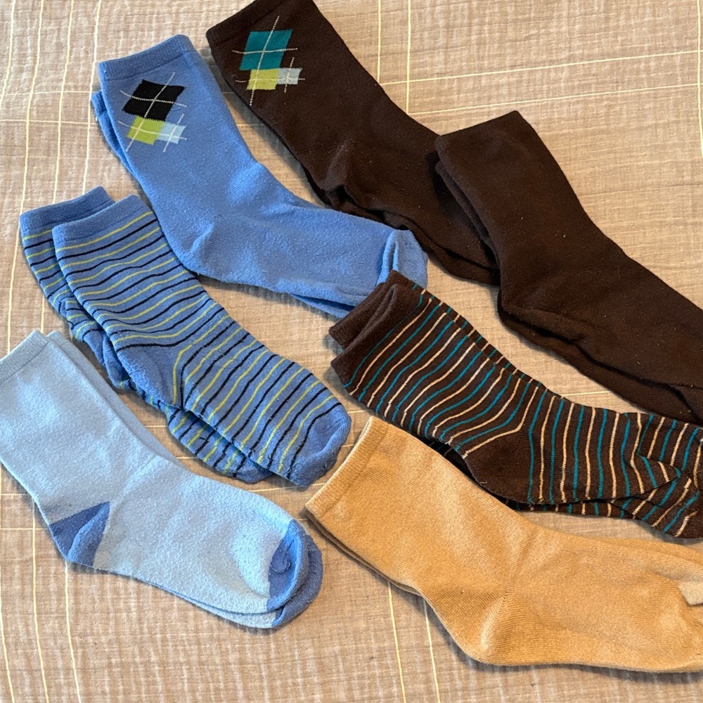 Women’s St. John’s Bay socks Argyle striped solid trouser dress crew blue brown